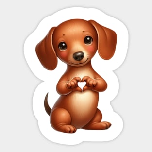 Valentine Dachshund Dog Giving Heart Hand Sign Sticker